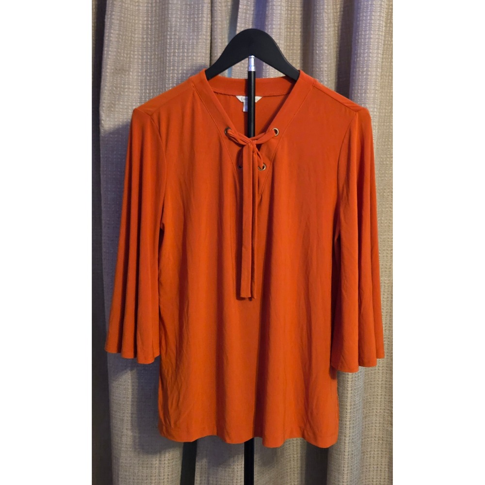 Cato Lace Up Flowing Bell Sleeves Blouse Women's Size Small Orange